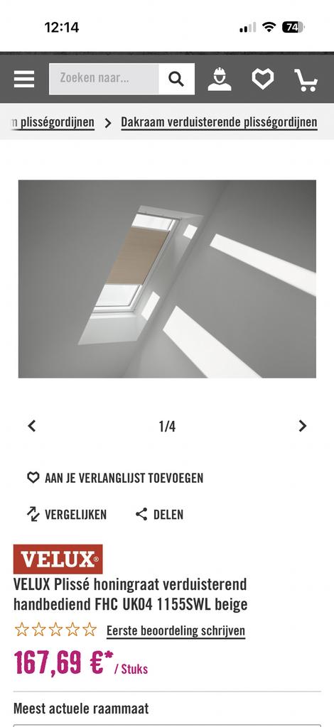 Te koop  2 velux  plissé  gordijnen 1155SWL. FK08, Ophalen of Verzenden, Nieuw, 50 tot 100 cm, Minder dan 100 cm