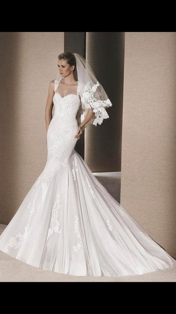 Trouwjurk mermaid maat 40/42 open rug, Kleding | Dames, Trouwkleding en Trouwaccessoires, Zo goed als nieuw, Trouwjurk, Wit, Ophalen of Verzenden