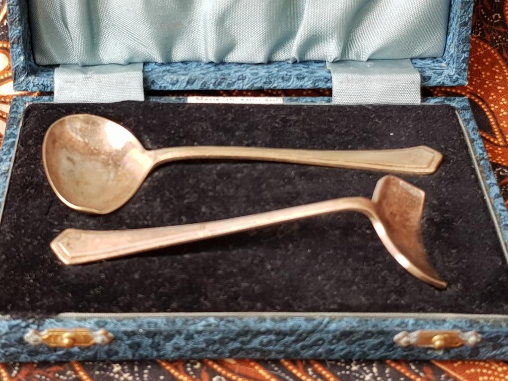 Lepel en schuiver antiek Engels silverplate kinderbestek., Antiek en Kunst, Antiek | Bestek, Ophalen of Verzenden