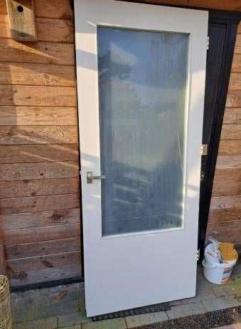 Binnendeur met ge-etst glas, Ophalen, Gebruikt, 80 tot 100 cm, Binnendeur