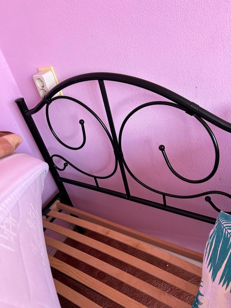 Eenpersoonsbed met spiraalbodem, zwart metaal, 90 cm, Eenpersoons, Zwart, Ophalen of Verzenden