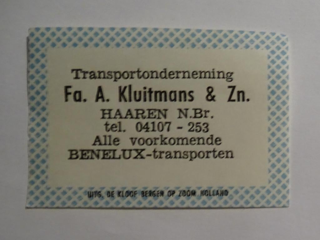 TRANSPORTONDERNEMING  FA. A. KLUITMANS  & Zn   HAAREN  N.BR, Verzenden, Zo goed als nieuw, Luciferdoosjes of -merken