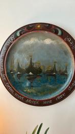 Vintage Noors handgeschilderd houten bord Drakkars Vikingen, Ophalen of Verzenden