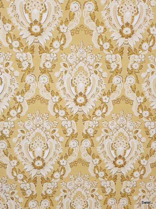 12871 Vintage barok behang in oker wit en khaki groen swiet, Huis en Inrichting, Stoffering | Behang, Wit, minder dan 10 m², Verzenden