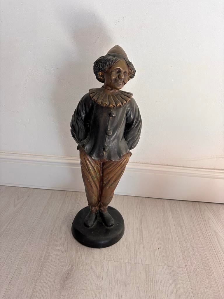 Bronzen beeldje van een vrolijke clown, Overige onderwerpen, Ophalen of Verzenden, 20 - 50 cm, Beeld