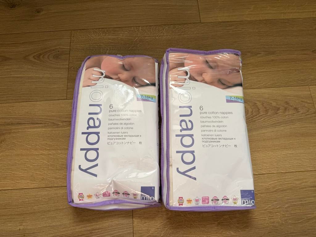 2 pakken Mio Nappy katoenen inlegluiers 7-16kg, Ophalen of Verzenden, Nieuw