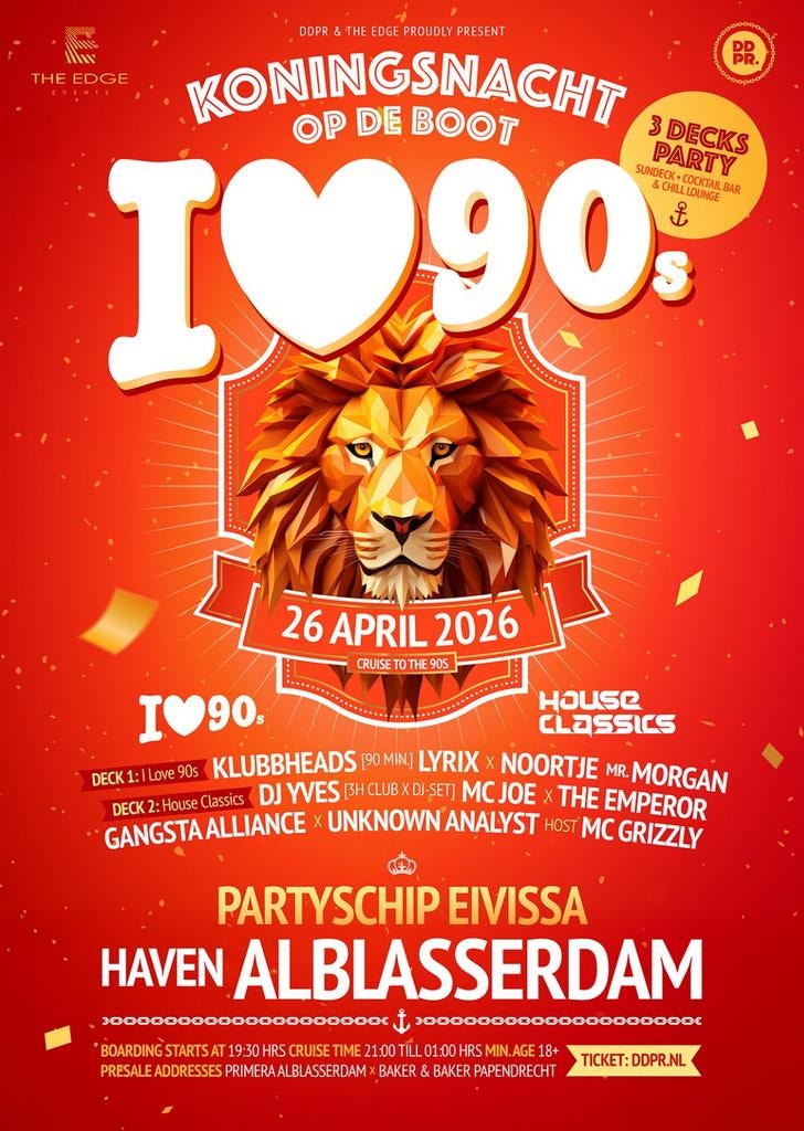 koningsnacht Alblasserdam I love 90's boat 2 tickets, Twee personen