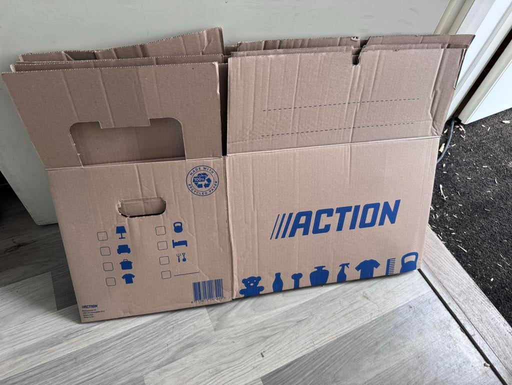 Verhuisdozen Action minimaal 20 stuks, Doe-het-zelf en Verbouw, Kratten en Dozen, Ophalen, Doos, Opvouwbaar, Minder dan 50 cm
