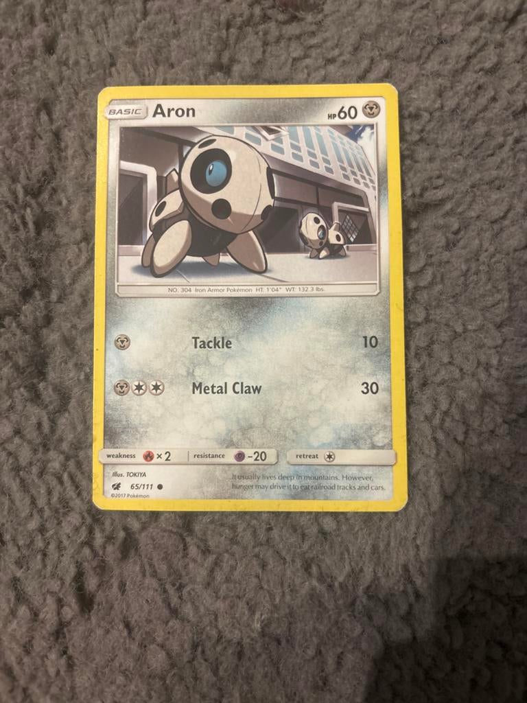 Aron Pokémon Kaart 2017 - Sun & Moon Base Set 65/111, Ophalen of Verzenden, Gebruikt, Losse kaart