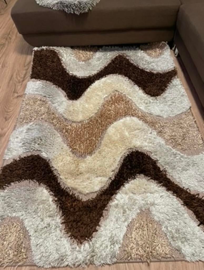 Vloerkleed met golvend patroon 120x170 cm, Ophalen, Gebruikt, 100 tot 150 cm, Bruin