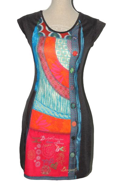 Desigual jurkje, jurk, grijs - multicolor, Mt. XS, Kleding | Dames, Overige kleuren, Verzenden, Zo goed als nieuw, Desigual