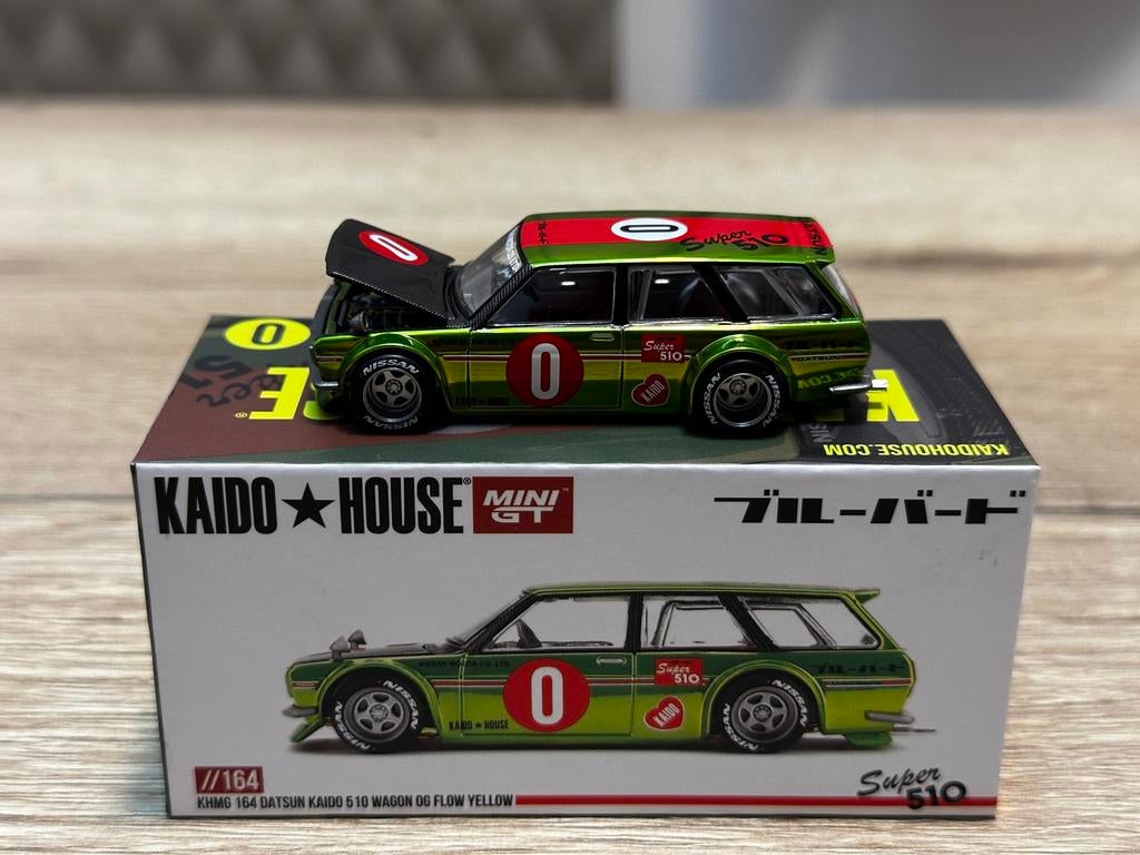 Kaido House Datsun 510 Wagon OG Flow Yellow 1:64 Mini GT, Overige merken, 1:50 of kleiner, Auto, Ophalen of Verzenden