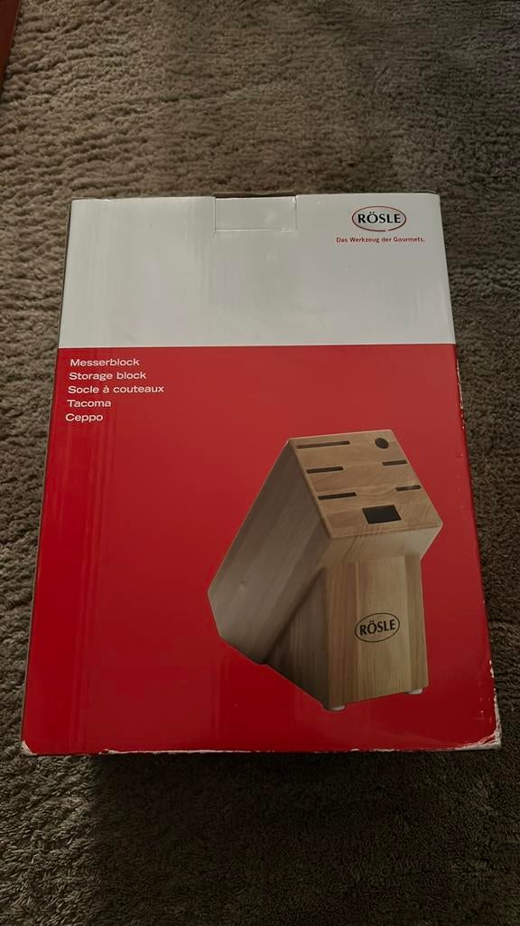 Nieuw zwaar messenblok in doos van Rösle  Dure messenblokken, Ophalen of Verzenden, Zo goed als nieuw, Rvs of Chroom