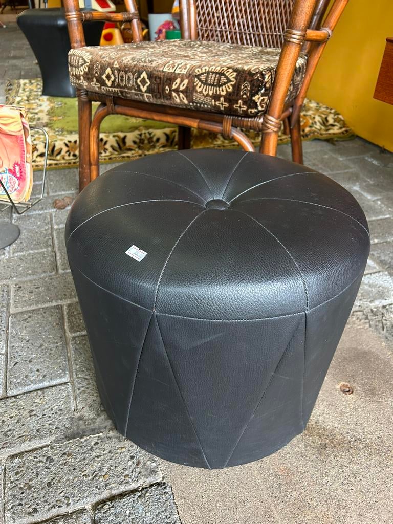 Vintage jaren 70 ronde poef/ voetenbankje, zwart, Verzamelen, Retro, Ophalen of Verzenden, Huis en Inrichting
