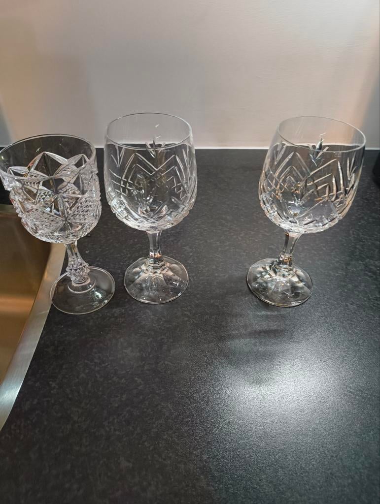 Set van 3 kristallen glazen, Antiek en Kunst, Ophalen