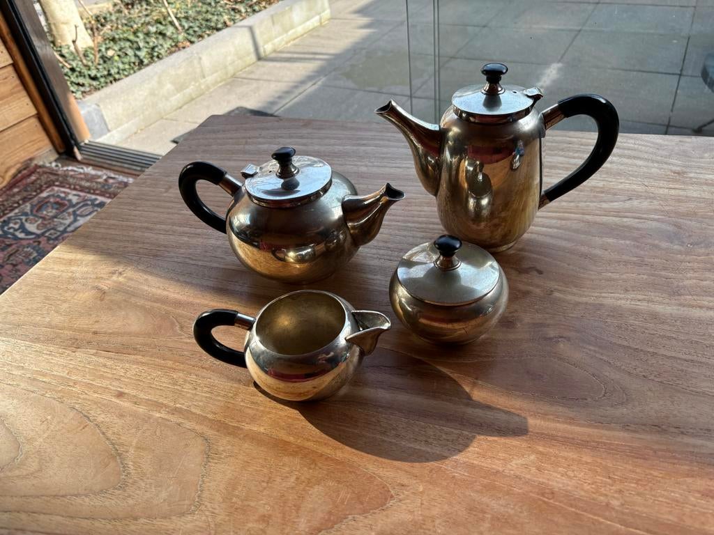 Verzilverde koffie set van Douwe Egberts (jaren 90), Huis en Inrichting, Keuken | Servies, Gebruikt, Overige typen, Overige stijlen