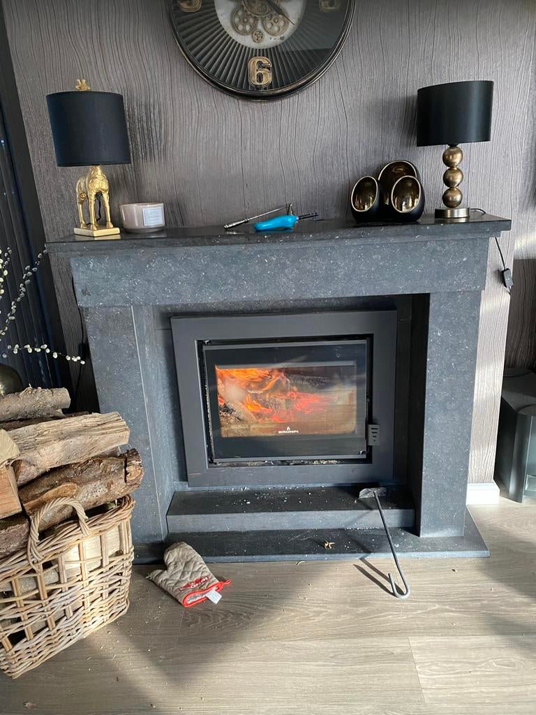 Mooie Bronpi inbouwhaard met schouw, Huis en Inrichting, Haarden, Gebruikt, Houthaard, Ophalen of Verzenden