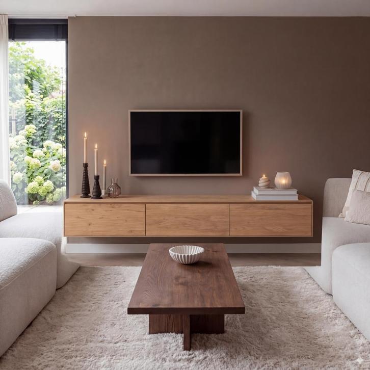 Eiken Tv-meubel - meerdere afmetingen - zwevende tv kasten, Huis en Inrichting, Kasten | Televisiemeubels, Nieuw, Minder dan 100 cm