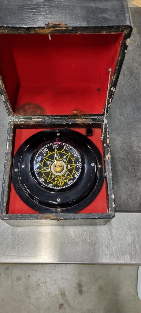Antiek Scheeps Kompas in Houten Kist, Ophalen of Verzenden