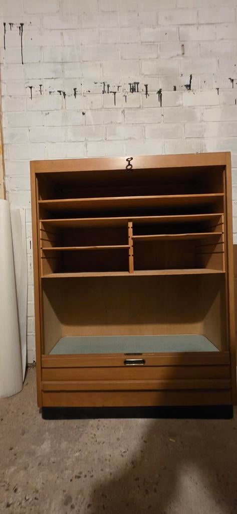 Vintage roldeurkast met slot, Ophalen, Gebruikt, 100 tot 150 cm, 100 tot 150 cm