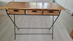 Houten sidetable met drie rieten manden, Ophalen of Verzenden, 25 tot 50 cm, Rechthoekig, 50 tot 100 cm