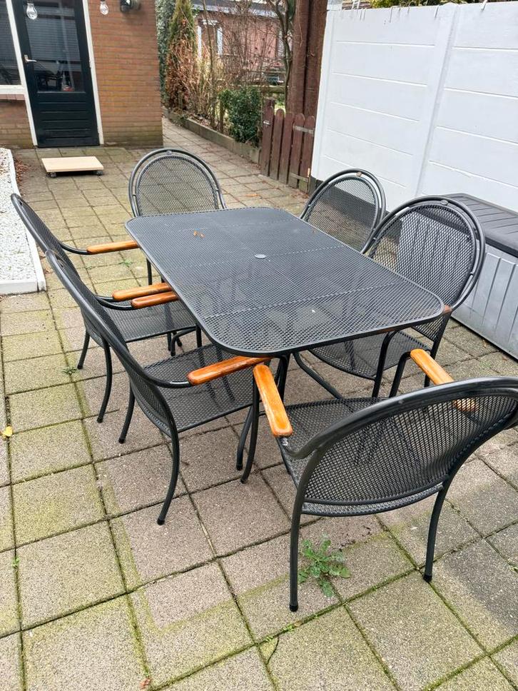 Royale Tuinset met 6 stoelen en zitkussens, Tuin en Terras, Tuinsets en Loungesets, Gebruikt, Tuinset, Overige materialen, 6 zitplaatsen