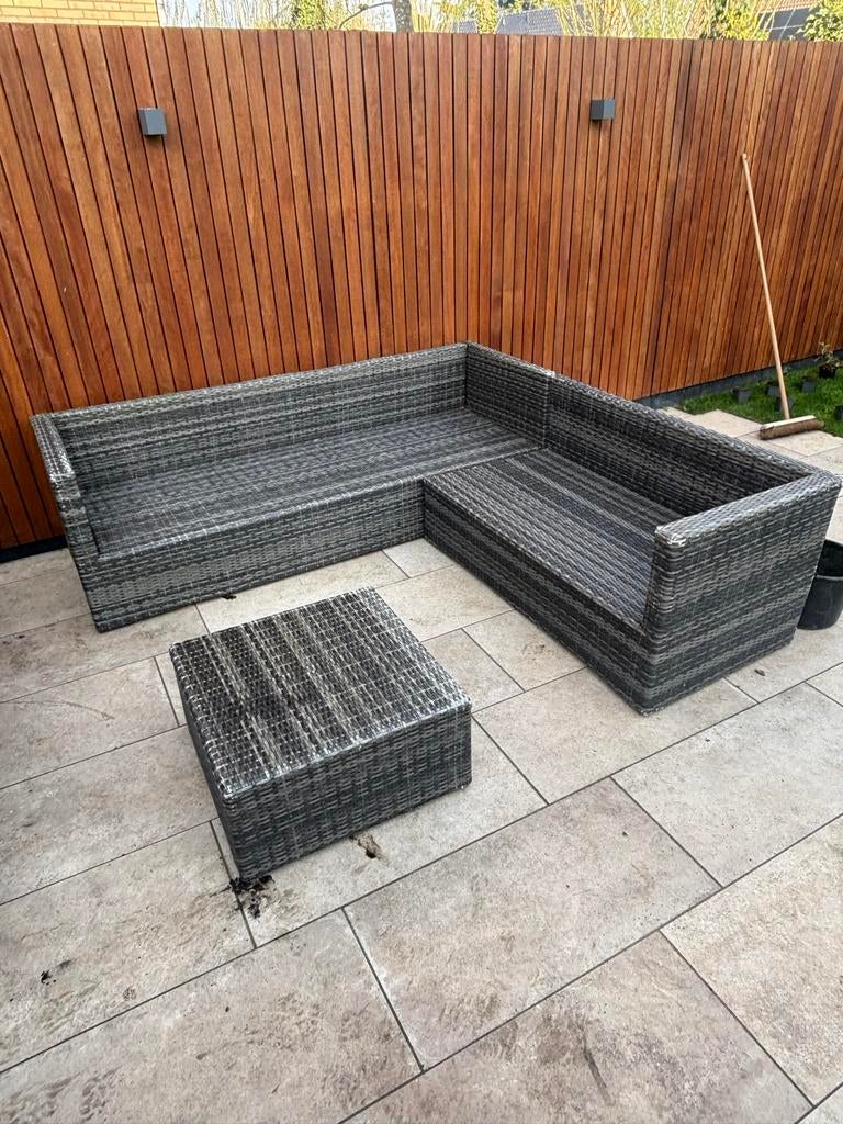 Loungeset met opbergbox en kussens, Tuin en Terras, Ophalen, 5 zitplaatsen, Zo goed als nieuw, Loungeset