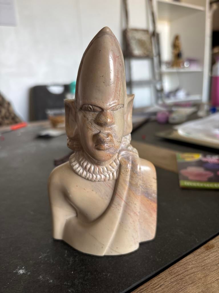 Vintage Afrikaans Buste Beeld van Steen - Handgemaakt, Minder dan 20 cm, Buste, Ophalen of Verzenden, Handgemaakt
