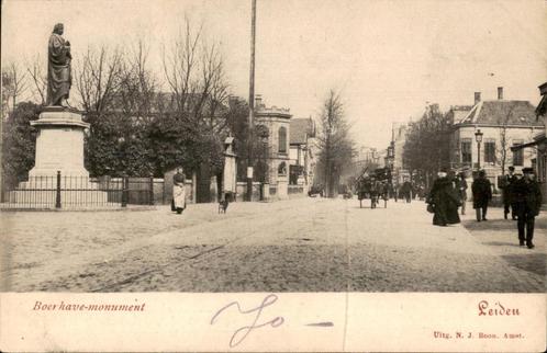 Leiden Boerhave-Monument 1901 uitg N.J. Boon, Verzamelen, Ansichtkaarten | Nederland, Ongelopen, Zuid-Holland, Voor 1920, Ophalen of Verzenden