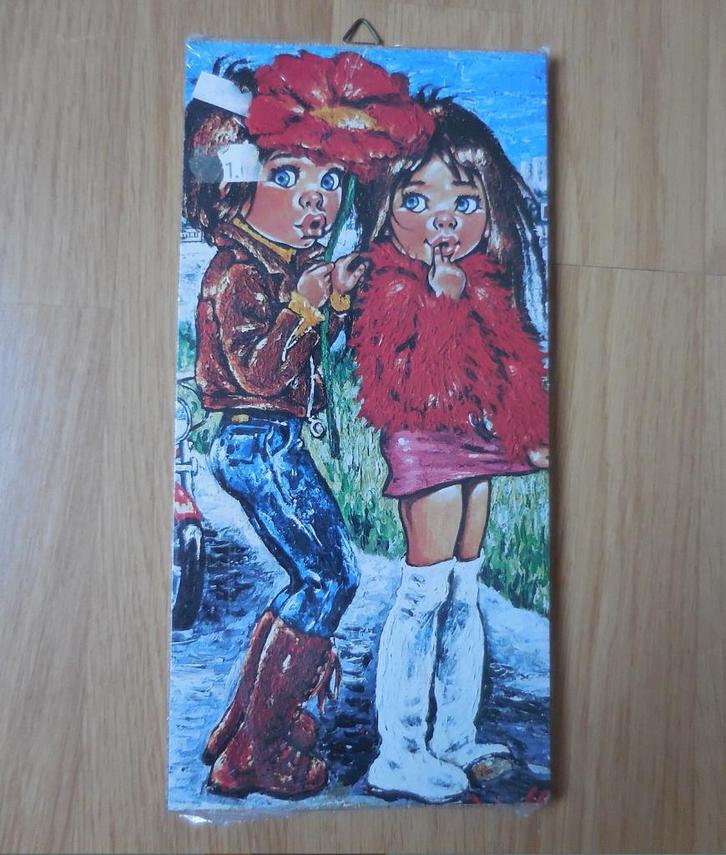 seventies retro prent op hout origineel 70’s en nog geseald!, Huis en Inrichting, Woonaccessoires | Schilderijen, Tekeningen en Foto's
