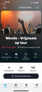 Wende-Vrijplaats, Zwolle. 2 tickets, 1e rang, zaterdag as, Tickets en Kaartjes, Concerten | Pop, Twee personen, Oktober