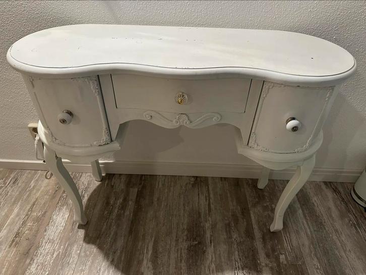 Witte tafel + spiegel, Huis en Inrichting, Tafels | Sidetables, Gebruikt, 25 tot 50 cm, 50 tot 100 cm, Rechthoekig, Overige houtsoorten