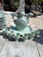 Celadon china sake/thee set 9 delig onbeschadigd phoenix, Antiek en Kunst, Antiek | Servies compleet, Ophalen of Verzenden