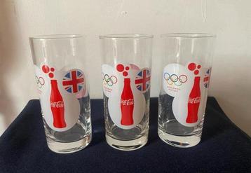 3 Coca-Cola glazen tgv Olympische zomerspelen 2012.H.13,5 cm beschikbaar voor biedingen