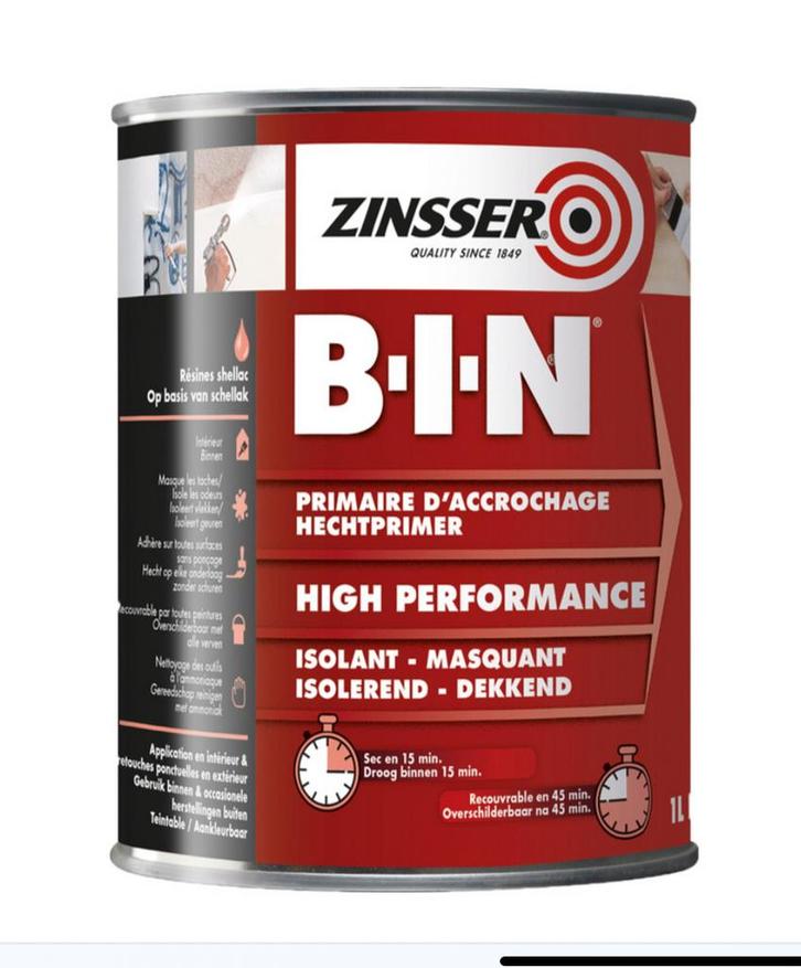 Zinsser Bin mat Primer - wit - 1L, Doe-het-zelf en Verbouw, Verf, Beits en Lak, Nieuw, Verf, Minder dan 5 liter, Wit, Ophalen