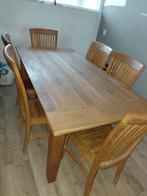 Eetkamertafel + 6 stoelen, Huis en Inrichting, Ophalen, Gebruikt, Eikenhout, 50 tot 100 cm