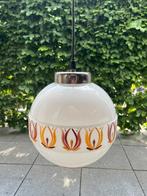 Vintage hanglamp, glas 22cm met decoratie, jare ‘60 DDR+led, Vintage, retro, Gebruikt, Ophalen of Verzenden, Glas