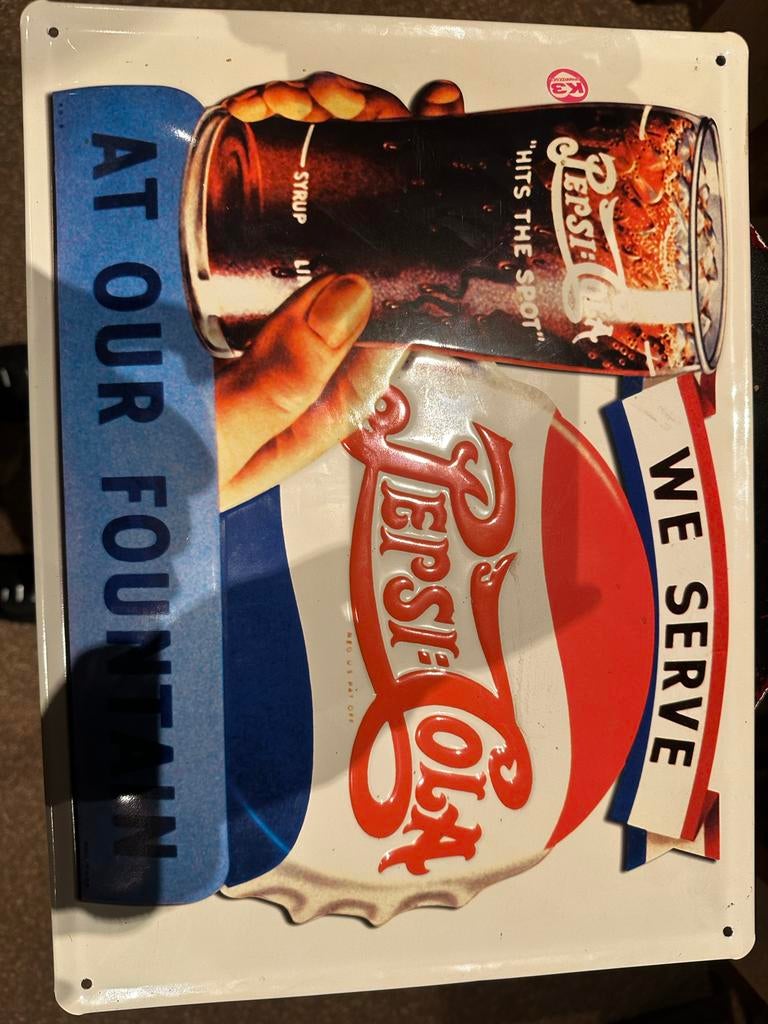 Pepsi Muurbord Reclame, Verzamelen, Merken en Reclamevoorwerpen, Ophalen of Verzenden, Zo goed als nieuw, Reclamebord