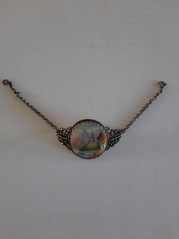 Zilver armband met ingelegd porselein beschikbaar voor biedingen