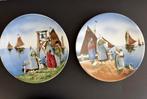 Set van 2 antieke wandborden met visserstafereel, Ophalen of Verzenden