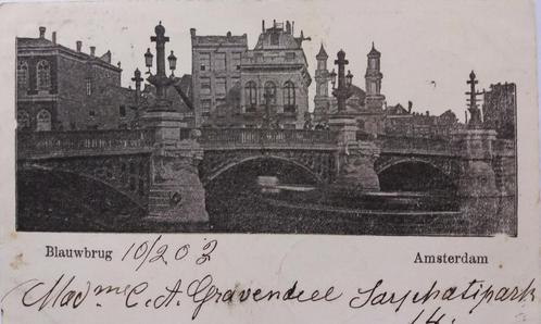 Oude Briefkaart: Blauwbrug(Sophia/Leeuwenbrug )in Amsterdam, Verzamelen, Ansichtkaarten | Nederland, Gelopen, Noord-Holland, Voor 1920