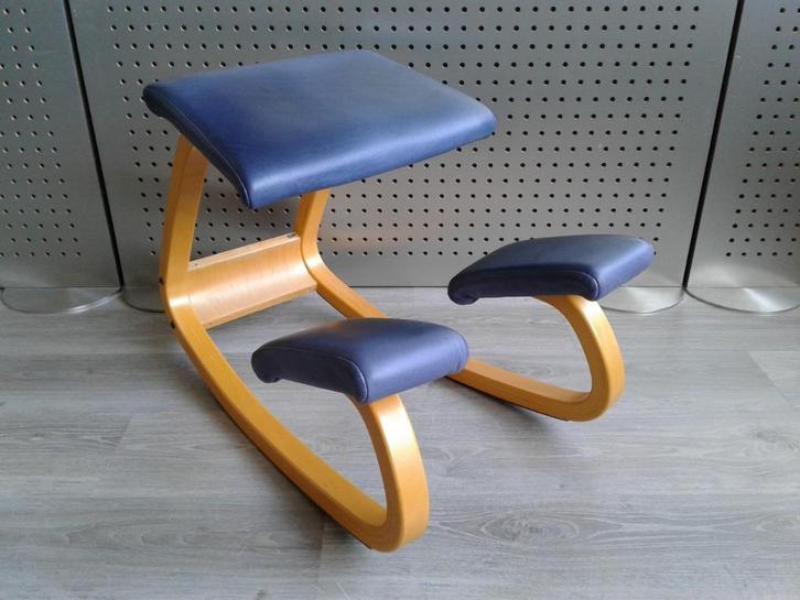 Stokke (Variér) Variable Balans (Blauw Leder), Zeer Mooi!, Huis en Inrichting, Bureaustoelen, Gebruikt, Bureaustoel, Blauw, Ergonomisch