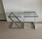 2 x Gebra vintage Hollywood Regency glazen bijzettafel, Ophalen, Minder dan 45 cm, Minder dan 55 cm, Gebruikt