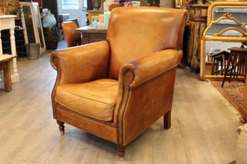 Brocante - Rustieke lederen relax-fauteuil! beschikbaar voor biedingen