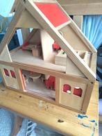 Houten poppenhuis met meubels, Ophalen, Gebruikt, Poppenhuis