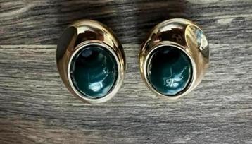 Vintage groen gouden clips oorbellen 3,5-2 cm beschikbaar voor biedingen