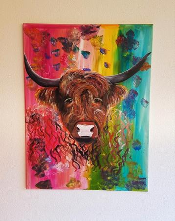 Origineel schilderij FANTASY HOOGLANDER 60x80 beschikbaar voor biedingen