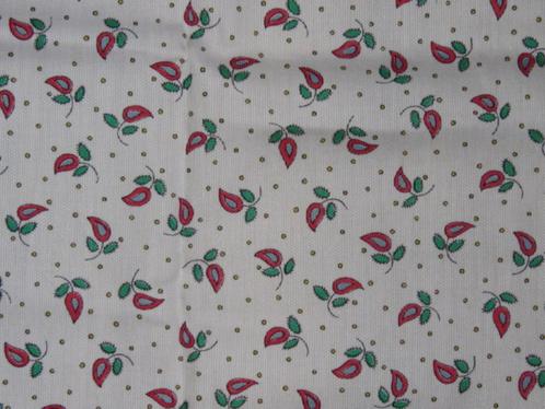 Vintage lapje stof wit met rood-blauwe bloemetjes NIEUW, Hobby en Vrije tijd, Stoffen en Lappen, Nieuw, Katoen, 30 tot 120 cm