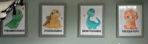 Canvas Dino Posters Set - 4 Stuks, Huis en Inrichting, Woonaccessoires | Schilderijen, Tekeningen en Foto's, Nieuw, Print, Minder dan 50 cm