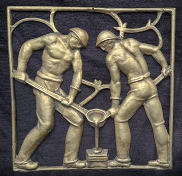 Grote Art Deco plaquette IJZER-STAALGIETER Heinrich Moshage beschikbaar voor biedingen